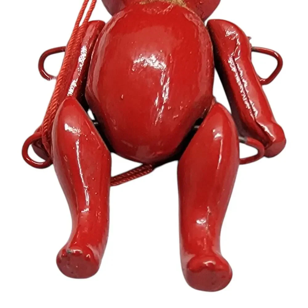 Vintage Midwest Importers Red Metal Jointed Teddy Bear Ornament Taiwan Christmas